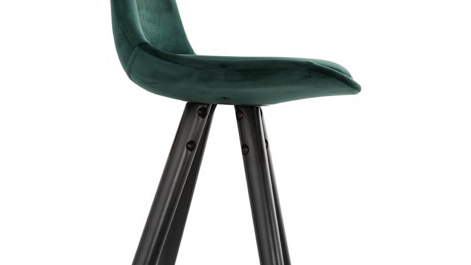 Tabouret snack Mi-hauteur velours vert pieds noir - Gabin