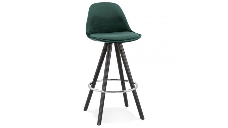 Tabouret snack Mi-hauteur velours vert pieds noir - Gabin