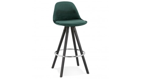 Tabouret snack Mi-hauteur velours vert pieds noir - Gabin