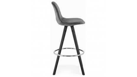 Tabouret snack Mi-hauteur velours gris pieds noir - Gabin