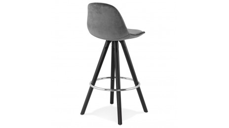 Tabouret snack Mi-hauteur velours gris pieds noir - Gabin