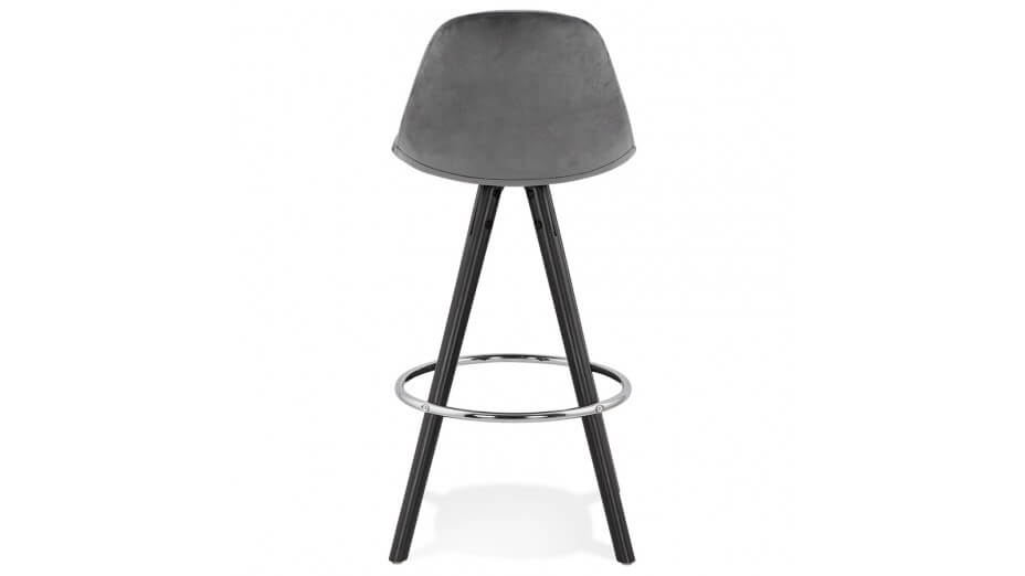 Tabouret snack Mi-hauteur velours gris pieds noir - Gabin