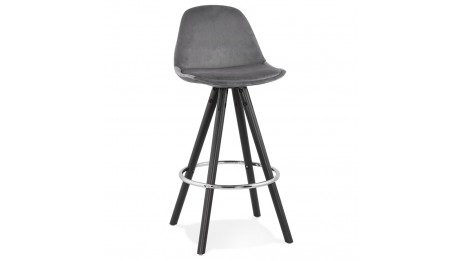 Tabouret snack Mi-hauteur velours gris pieds noir - Gabin