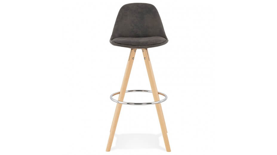 Tabouret de bar microfibre Gris pieds bois naturel - Emil