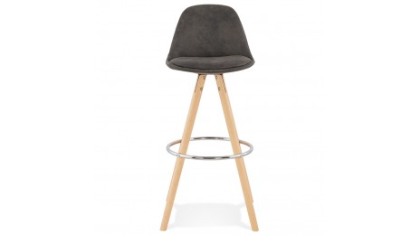 Tabouret de bar microfibre Gris pieds bois naturel - Emil