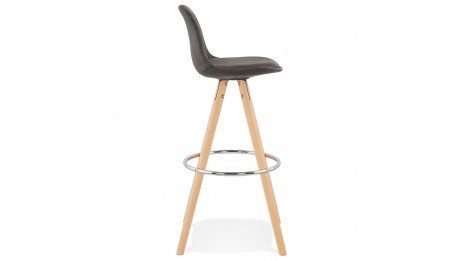 Tabouret de bar microfibre Gris pieds bois naturel - Emil