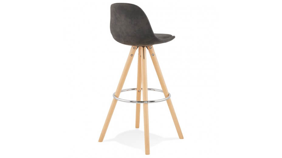 Tabouret de bar microfibre Gris pieds bois naturel - Emil