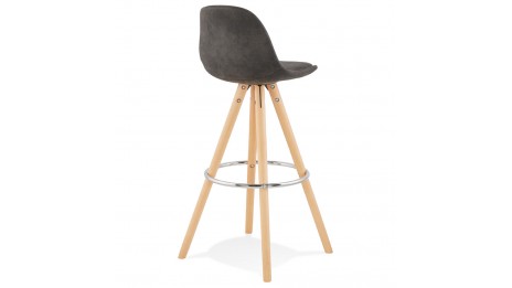 Tabouret de bar microfibre Gris pieds bois naturel - Emil