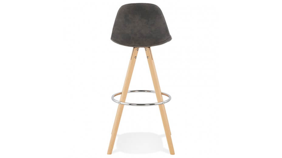 Tabouret de bar microfibre Gris pieds bois naturel - Emil