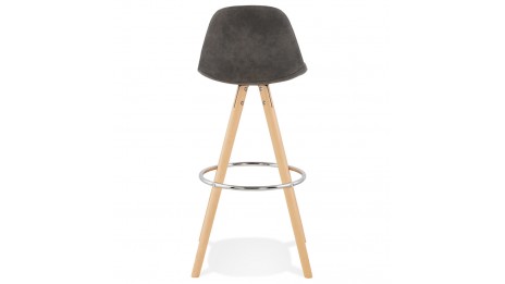 Tabouret de bar microfibre Gris pieds bois naturel - Emil