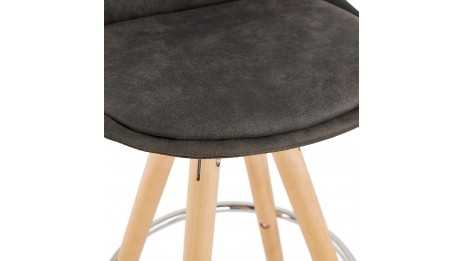 Tabouret de bar microfibre Gris pieds bois naturel - Emil