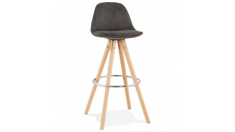 Tabouret de bar microfibre Gris pieds bois naturel - Emil