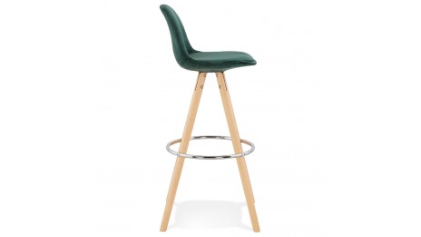 Tabouret de Bar design velours vert pieds bois naturel - Gabin