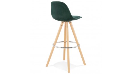 Tabouret de Bar design velours vert pieds bois naturel - Gabin