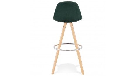 Tabouret de Bar design velours vert pieds bois naturel - Gabin