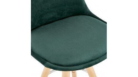 Tabouret de Bar design velours vert pieds bois naturel - Gabin