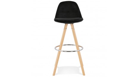 Tabouret de Bar design velours noir pieds bois naturel - Gabin