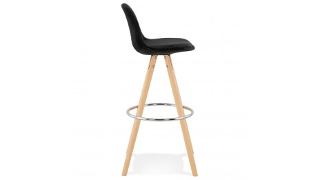 Tabouret de Bar design velours noir pieds bois naturel - Gabin