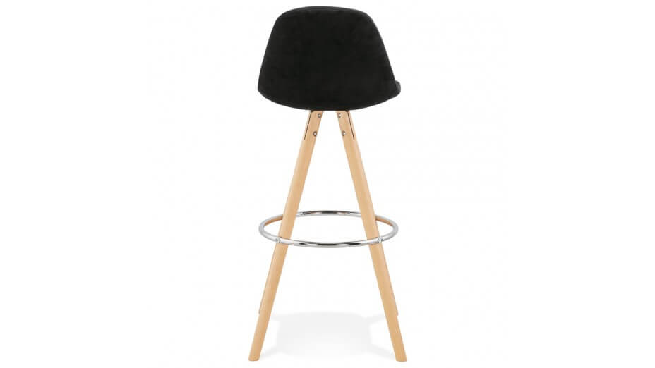 Tabouret de Bar design velours noir pieds bois naturel - Gabin