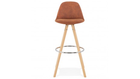 Tabouret de bar microfibre brun pieds bois naturel - Emil