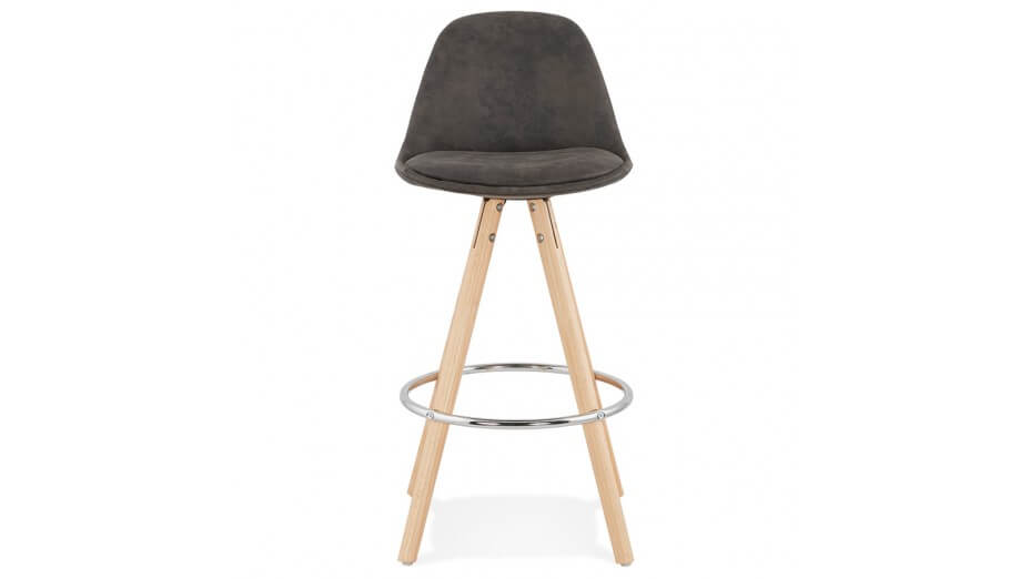 Tabouret snack Mi-hauteur microfibre brun pieds bois naturel - Emil