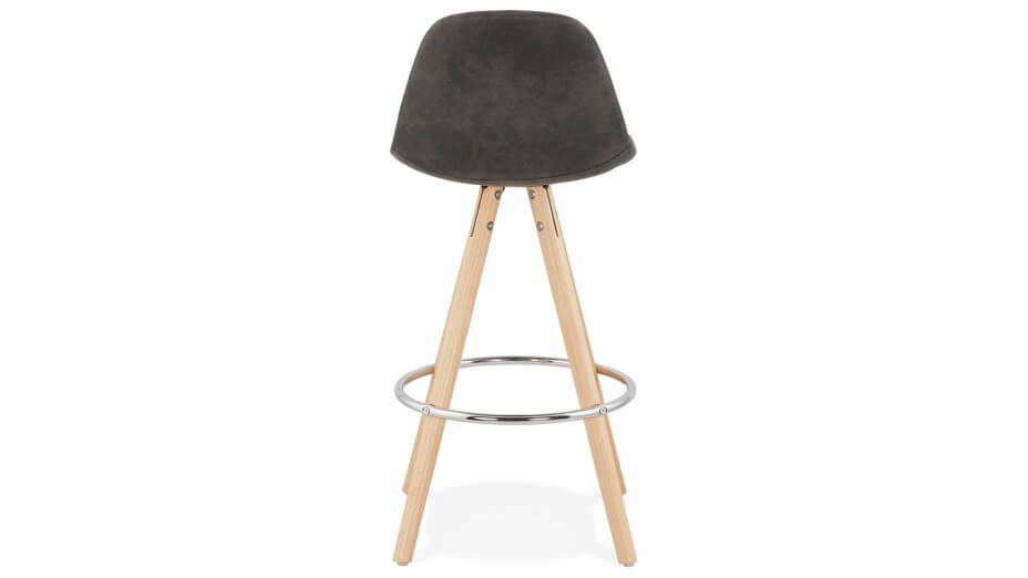 Tabouret snack Mi-hauteur microfibre brun pieds bois naturel - Emil