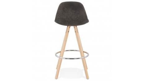 Tabouret snack Mi-hauteur microfibre brun pieds bois naturel - Emil