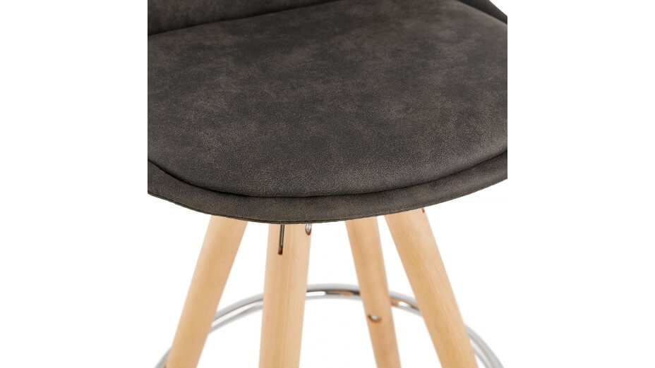 Tabouret snack Mi-hauteur microfibre brun pieds bois naturel - Emil