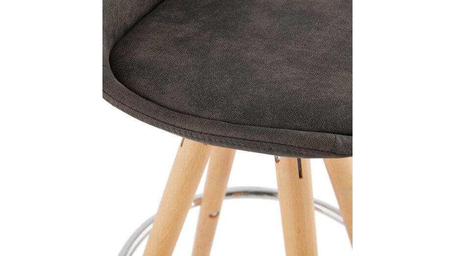 Tabouret snack Mi-hauteur microfibre brun pieds bois naturel - Emil