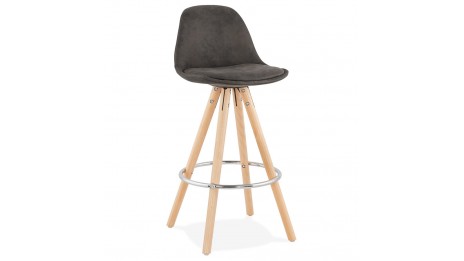 Tabouret snack Mi-hauteur microfibre brun pieds bois naturel - Emil