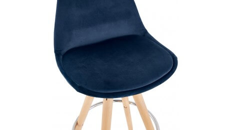 Tabouret snack Mi-hauteur velours bleu pieds bois naturel - Gabin