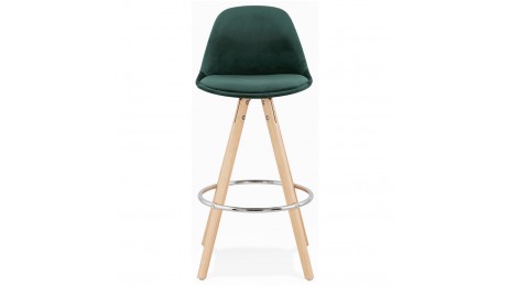 Tabouret snack Mi-hauteur velours vert pieds bois naturel - Gabin