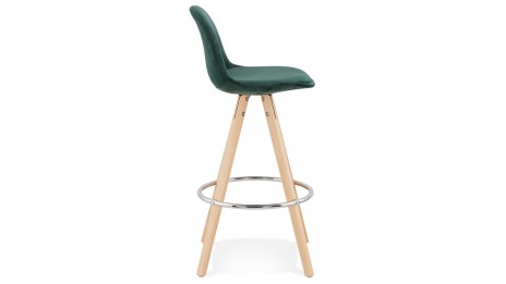 Tabouret snack Mi-hauteur velours vert pieds bois naturel - Gabin