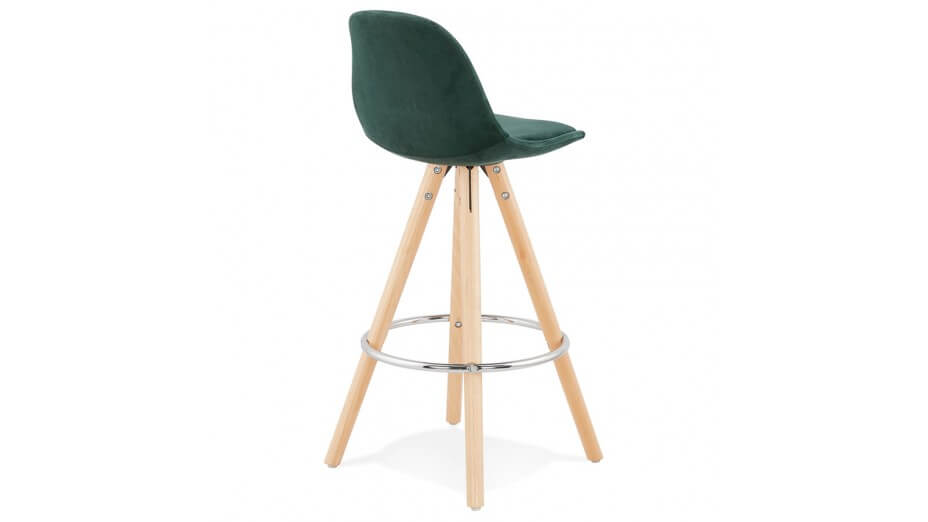 Tabouret snack Mi-hauteur velours vert pieds bois naturel - Gabin