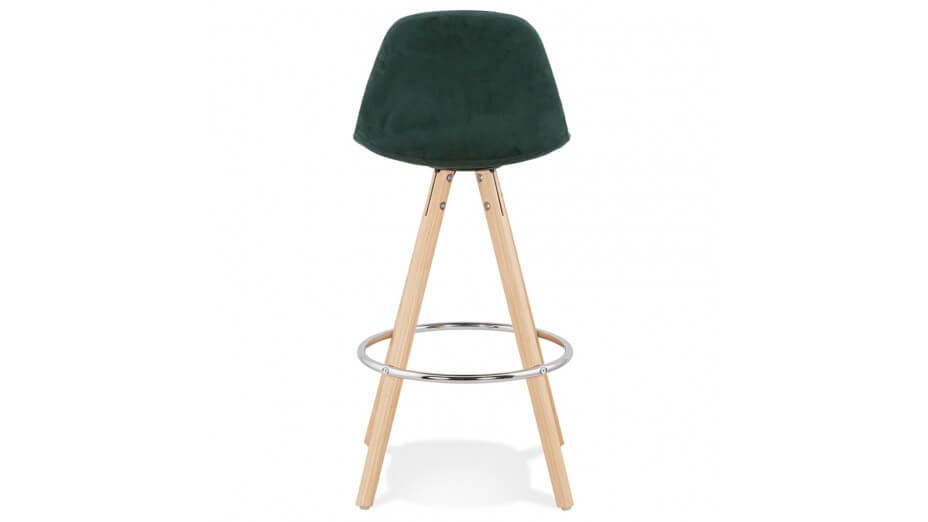 Tabouret snack Mi-hauteur velours vert pieds bois naturel - Gabin