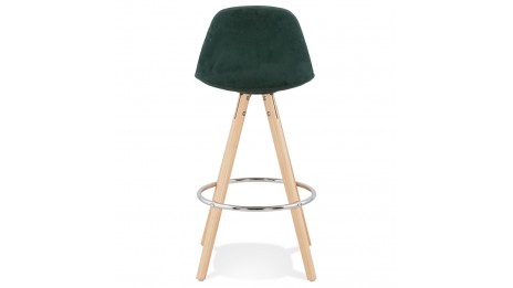 Tabouret snack Mi-hauteur velours vert pieds bois naturel - Gabin