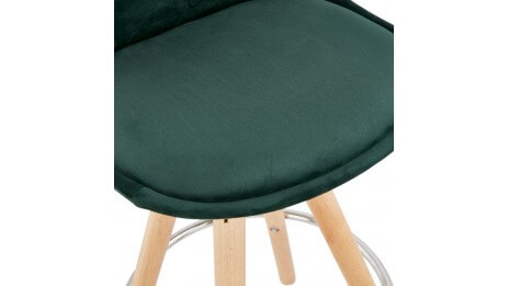 Tabouret snack Mi-hauteur velours vert pieds bois naturel - Gabin