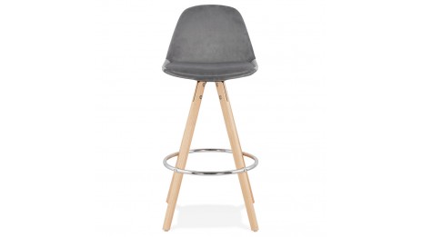 Tabouret snack Mi-hauteur velours gris pieds bois naturel - Gabin