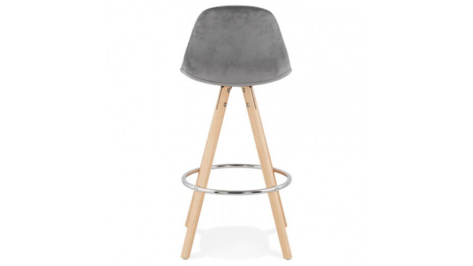 Tabouret snack Mi-hauteur velours gris pieds bois naturel - Gabin