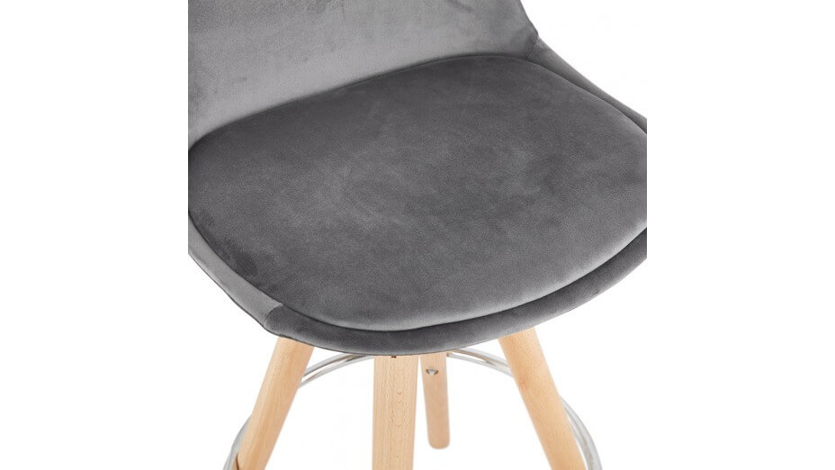 Tabouret snack Mi-hauteur velours gris pieds bois naturel - Gabin