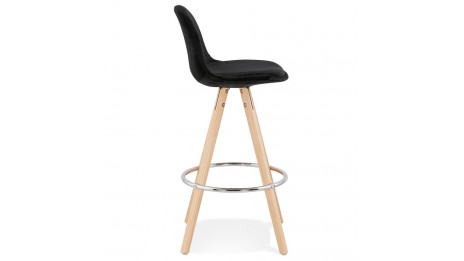 Tabouret snack Mi-hauteur velours noir pieds bois naturel - Gabin