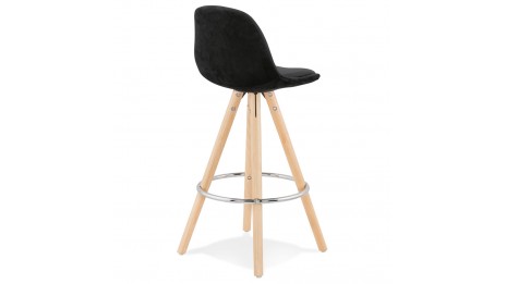 Tabouret snack Mi-hauteur velours noir pieds bois naturel - Gabin