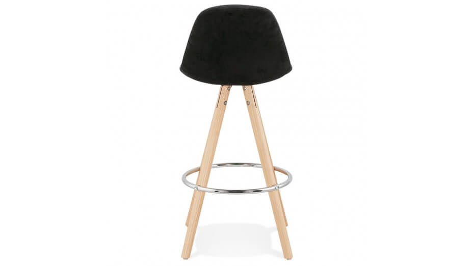 Tabouret snack Mi-hauteur velours noir pieds bois naturel - Gabin