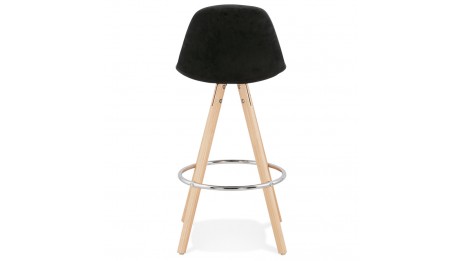 Tabouret snack Mi-hauteur velours noir pieds bois naturel - Gabin