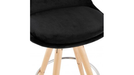 Tabouret snack Mi-hauteur velours noir pieds bois naturel - Gabin