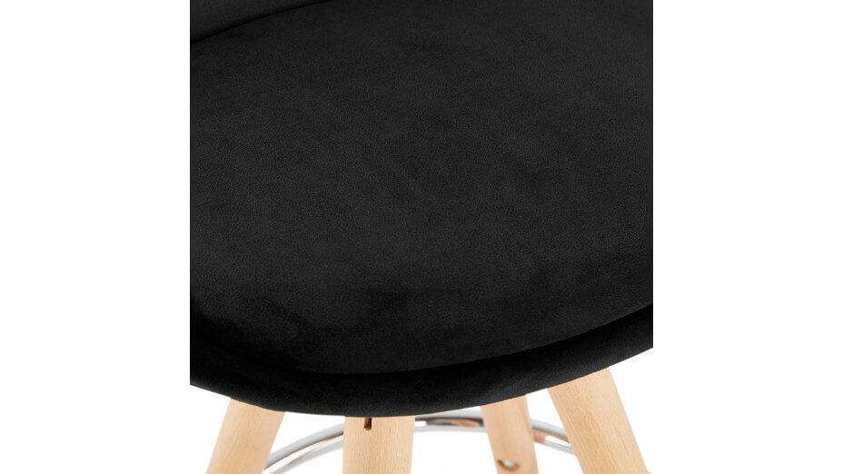 Tabouret snack Mi-hauteur velours noir pieds bois naturel - Gabin