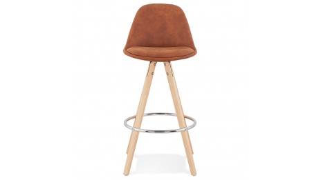 Tabouret snack Mi-hauteur microfibre brun pieds bois naturel - Emil