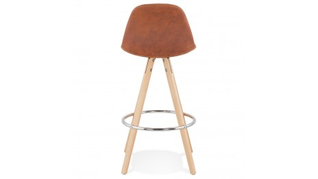 Tabouret snack Mi-hauteur microfibre brun pieds bois naturel - Emil