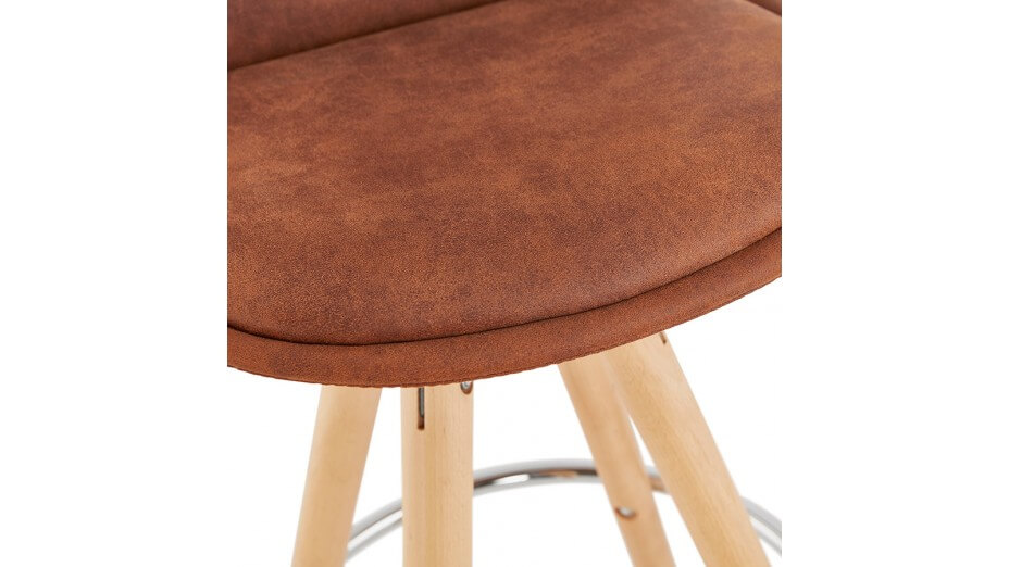 Tabouret snack Mi-hauteur microfibre brun pieds bois naturel - Emil