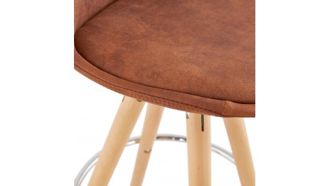 Tabouret snack Mi-hauteur microfibre brun pieds bois naturel - Emil